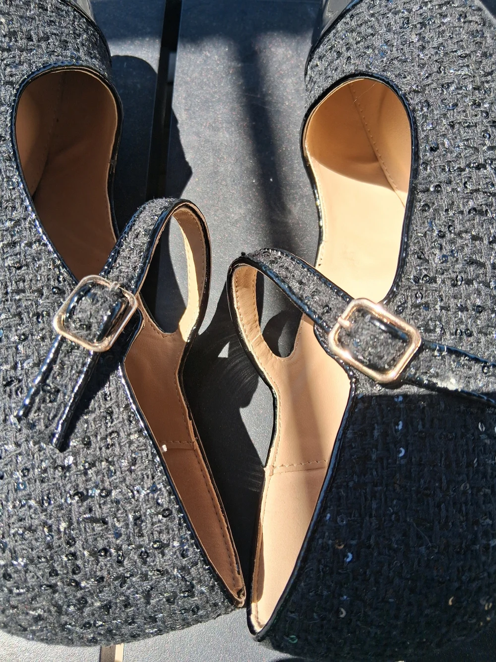 Black Mary Jane Heels with Patent Cap Toe - Picture 8 of 10